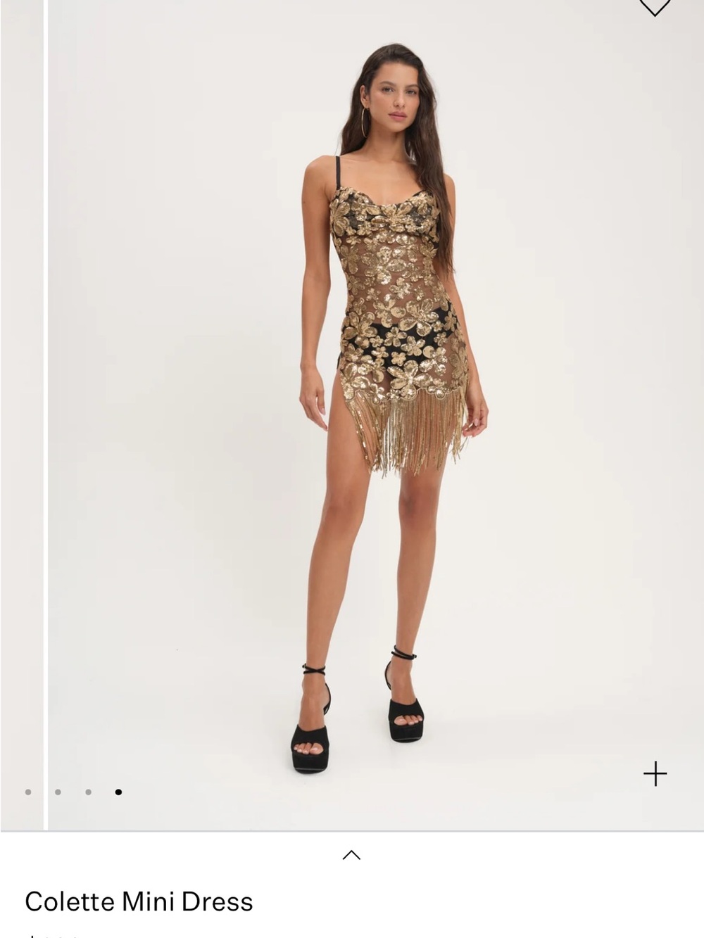For Love and Lemons Gold Floral Sequin Mini Dress with fringe size XS - Picture 4 of 4